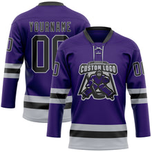 Load image into Gallery viewer, Custom Purple Black-Gray Hockey Lace Neck Jersey