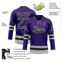 Load image into Gallery viewer, Custom Purple Black-Gray Hockey Lace Neck Jersey