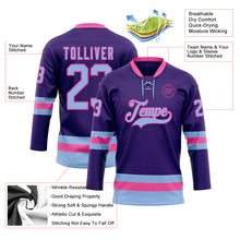 Load image into Gallery viewer, Custom Purple Light Blue-Pink Hockey Lace Neck Jersey