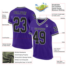 Load image into Gallery viewer, Custom Purple Black-Gray Mesh Authentic Throwback Football Jersey
