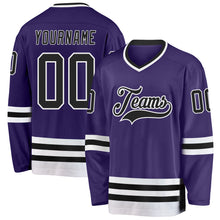 Load image into Gallery viewer, Custom Purple Black-White Hockey Jersey