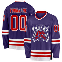 Load image into Gallery viewer, Custom Purple Red-White Hockey Jersey