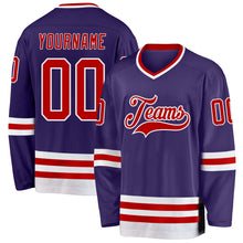 Load image into Gallery viewer, Custom Purple Red-White Hockey Jersey