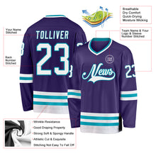 Load image into Gallery viewer, Custom Purple White-Teal Hockey Jersey