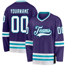 Load image into Gallery viewer, Custom Purple White-Teal Hockey Jersey
