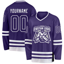 Load image into Gallery viewer, Custom Purple White Hockey Jersey