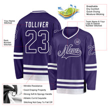 Load image into Gallery viewer, Custom Purple White Hockey Jersey