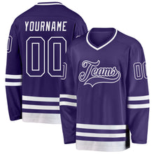 Load image into Gallery viewer, Custom Purple White Hockey Jersey