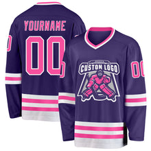 Load image into Gallery viewer, Custom Purple Pink-White Hockey Jersey
