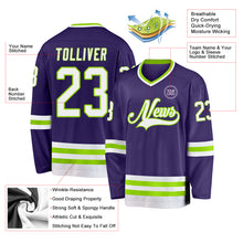 Load image into Gallery viewer, Custom Purple White-Neon Green Hockey Jersey
