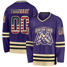 Load image into Gallery viewer, Custom Purple Vintage USA Flag Cream-Black Hockey Jersey