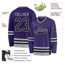Load image into Gallery viewer, Custom Purple Black-Gray Hockey Jersey