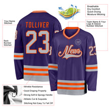 Load image into Gallery viewer, Custom Purple Gray-Orange Hockey Jersey