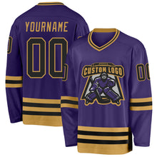 Load image into Gallery viewer, Custom Purple Black-Old Gold Hockey Jersey