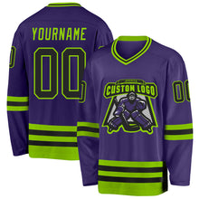 Load image into Gallery viewer, Custom Purple Black-Neon Green Hockey Jersey