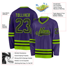 Load image into Gallery viewer, Custom Purple Black-Neon Green Hockey Jersey
