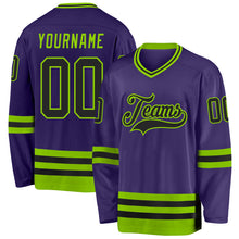 Load image into Gallery viewer, Custom Purple Black-Neon Green Hockey Jersey