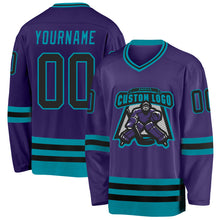 Load image into Gallery viewer, Custom Purple Black-Teal Hockey Jersey