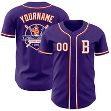 Load image into Gallery viewer, Custom Purple White-Orange Authentic Baseball Jersey