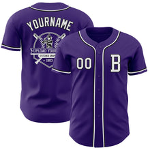 Load image into Gallery viewer, Custom Purple White-Black Authentic Baseball Jersey