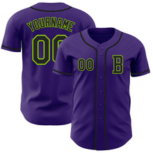 Load image into Gallery viewer, Custom Purple Black-Neon Green Authentic Baseball Jersey