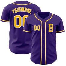 Load image into Gallery viewer, Custom Purple Gold-White Authentic Baseball Jersey