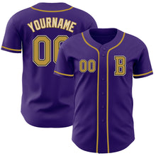 Load image into Gallery viewer, Custom Purple Old Gold Black-Cream Authentic Baseball Jersey