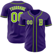 Load image into Gallery viewer, Custom Purple Neon Green-White Authentic Baseball Jersey
