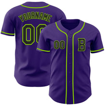 Load image into Gallery viewer, Custom Purple Black-Neon Green Authentic Baseball Jersey