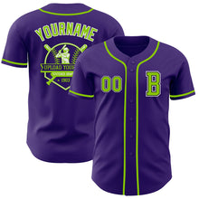 Load image into Gallery viewer, Custom Purple Neon Green-Black Authentic Baseball Jersey