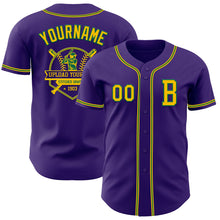 Load image into Gallery viewer, Custom Purple Yellow-Kelly Green Authentic Baseball Jersey
