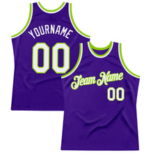 Load image into Gallery viewer, Custom Purple White-Neon Green Authentic Throwback Basketball Jersey