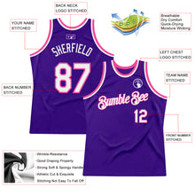 Load image into Gallery viewer, Custom Purple White-Pink Authentic Throwback Basketball Jersey