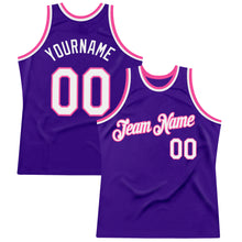Load image into Gallery viewer, Custom Purple White-Pink Authentic Throwback Basketball Jersey
