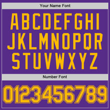 Load image into Gallery viewer, Custom Purple Gold Authentic Throwback Basketball Jersey