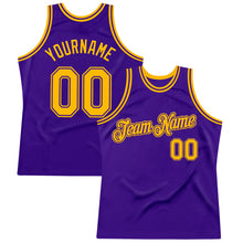 Load image into Gallery viewer, Custom Purple Gold Authentic Throwback Basketball Jersey