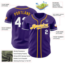 Load image into Gallery viewer, Custom Purple White Gray-Gold Authentic Baseball Jersey