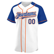 Load image into Gallery viewer, Custom White Royal-Orange Authentic Raglan Sleeves Baseball Jersey