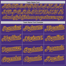 Load image into Gallery viewer, Custom Purple Gold Authentic Raglan Sleeves Baseball Jersey