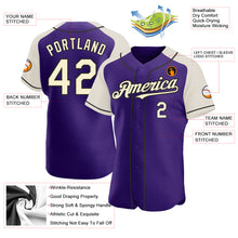 Load image into Gallery viewer, Custom Purple Cream-Black Authentic Raglan Sleeves Baseball Jersey