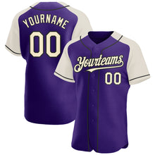 Load image into Gallery viewer, Custom Purple Cream-Black Authentic Raglan Sleeves Baseball Jersey