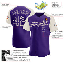 Load image into Gallery viewer, Custom Purple Cream Authentic Raglan Sleeves Baseball Jersey