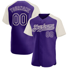 Load image into Gallery viewer, Custom Purple Cream Authentic Raglan Sleeves Baseball Jersey