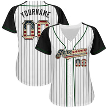 Load image into Gallery viewer, Custom White Black Pinstripe Vintage USA Flag Cream-Green Authentic Raglan Sleeves Baseball Jersey