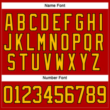 Load image into Gallery viewer, Custom Red Gold-Black Hockey Lace Neck Jersey