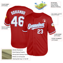 Load image into Gallery viewer, Custom Red White-Light Blue Mesh Authentic Throwback Baseball Jersey