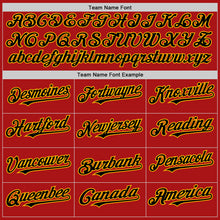 Load image into Gallery viewer, Custom Red Black-Gold Mesh Authentic Throwback Baseball Jersey