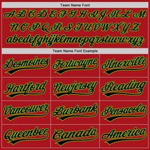 Load image into Gallery viewer, Custom Red Gray Pinstripe Black-Neon Green Authentic Baseball Jersey