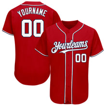 Load image into Gallery viewer, Custom Red White-Navy Authentic Baseball Jersey
