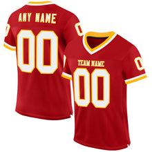 Load image into Gallery viewer, Custom Red White-Gold Mesh Authentic Throwback Football Jersey